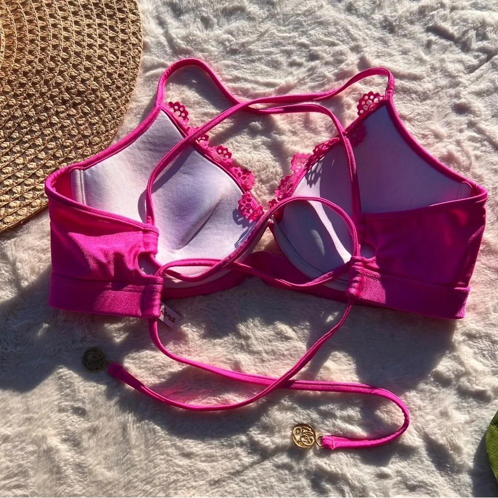 Luli Fama Neon Pink Underwire Bikini Top Large Push Up Support Corset Back - Picture 4 of 6